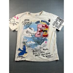 First Row Positive Graphic T-Shirt for Men, White, Size MED, Casual Wear